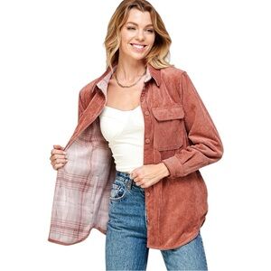 NWOT Love Tree Corduroy Plaid Flannel Reversible Shacket